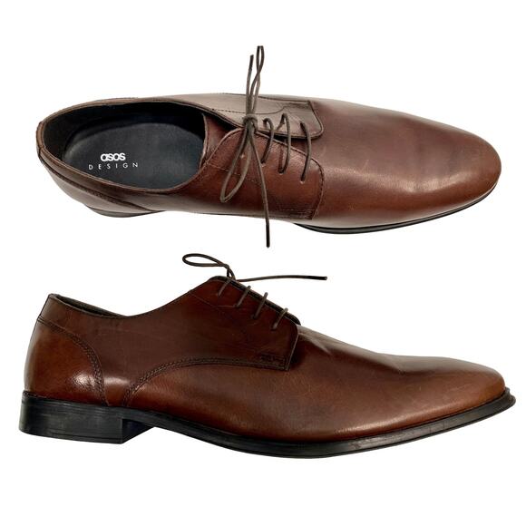 NWOB Asos Design Lace Up Derby Shoes Tan Brown Leather | Men 15 - Picture 1 of 10